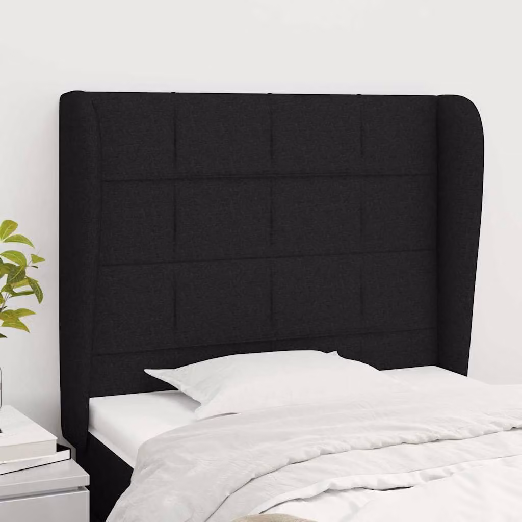 Testiera ad orecchio vidaXL in tessuto nero con struttura in legno L: 103 cm, P: 23 cm, H: 118/128 cm