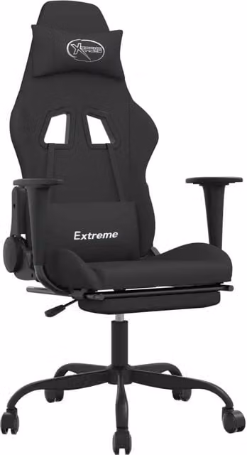 Sedia da Gaming Design In Nero in Tessuto con Poggiapiedi e Riposatesta