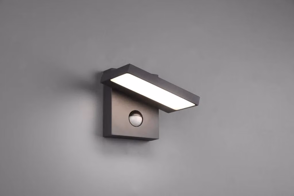 Applique LED da esterno Trio Leuchten Horton GD Trio con sensore di movimento in metallo grigio o nero, IP54 – 2