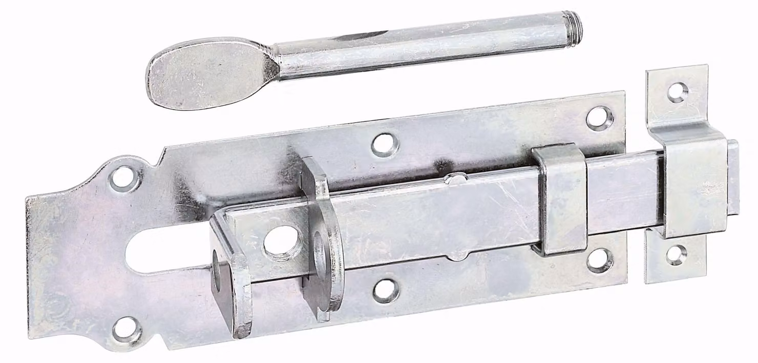 Alberts 117160 Catenaccio per porta stabile, diritto, con maniglia piatta e anello fisso, zincato, passivato a film spesso, piastra 180 x 64 mm