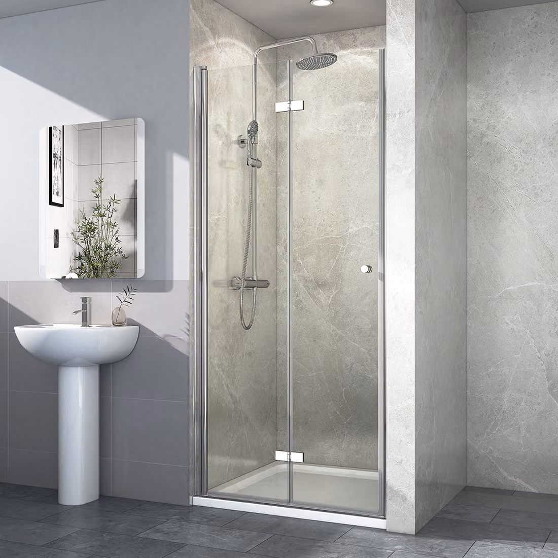 EMKE Porta doccia 90 x 185 cm Porta a soffietto Porta per nicchia Porta a soffietto per nicchia Pannello doccia Doccia Porta a battente Parete doccia Vetro trasparente 6 mm Vetro di sicurezza ESG
