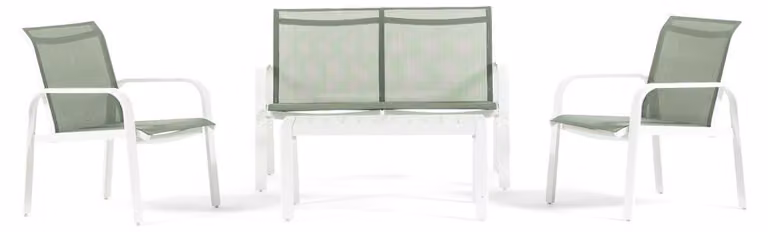 Set da giardino Deluxe composto da divano a due posti, 2 poltrone e tavolino in alluminio e Textilene, robusto, per terrazza, veranda e spazi esterni - Ischia