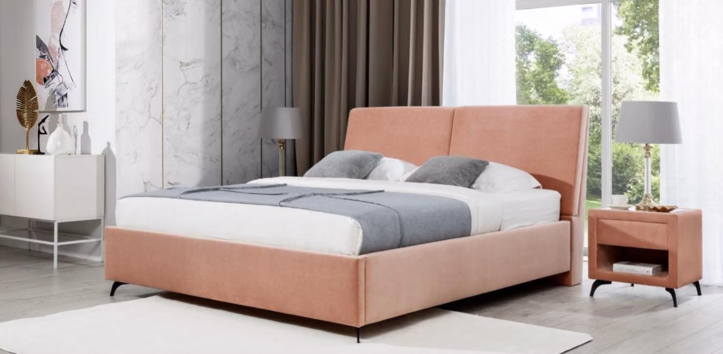 Bett Rosa Schlafzimmer Holz Möbel Textil Design Hotel Betten Art déco Stil
