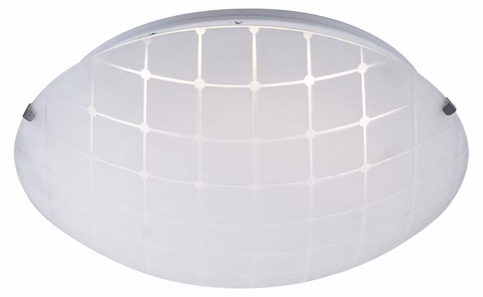 Lampada da soffitto a LED, cromata, con diffusore in vetro opalino, diametro 25 cm