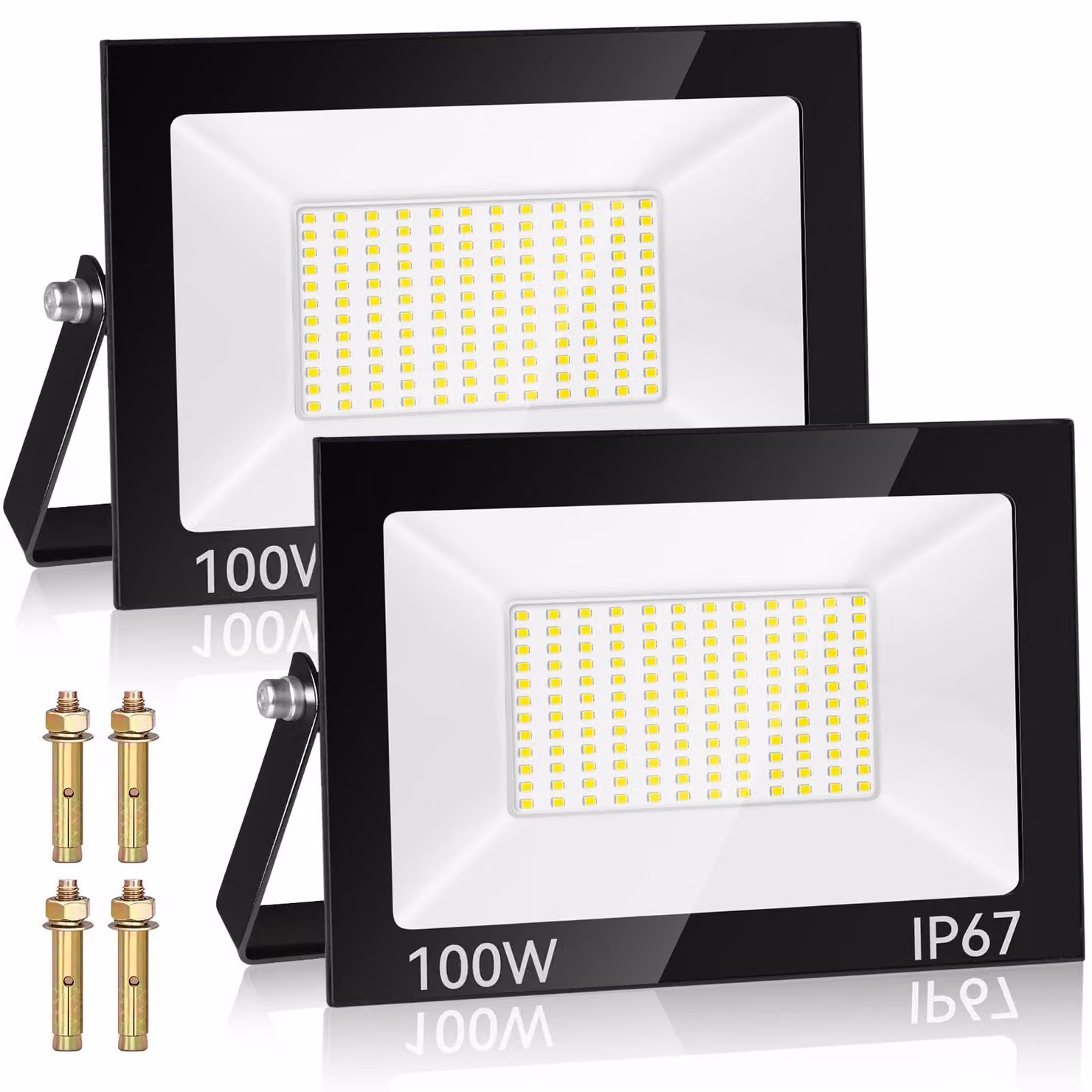 Fari LED da esterno, 100 W, confezione da 2, 144 LED, colore nero, materiali: vetro/metallo