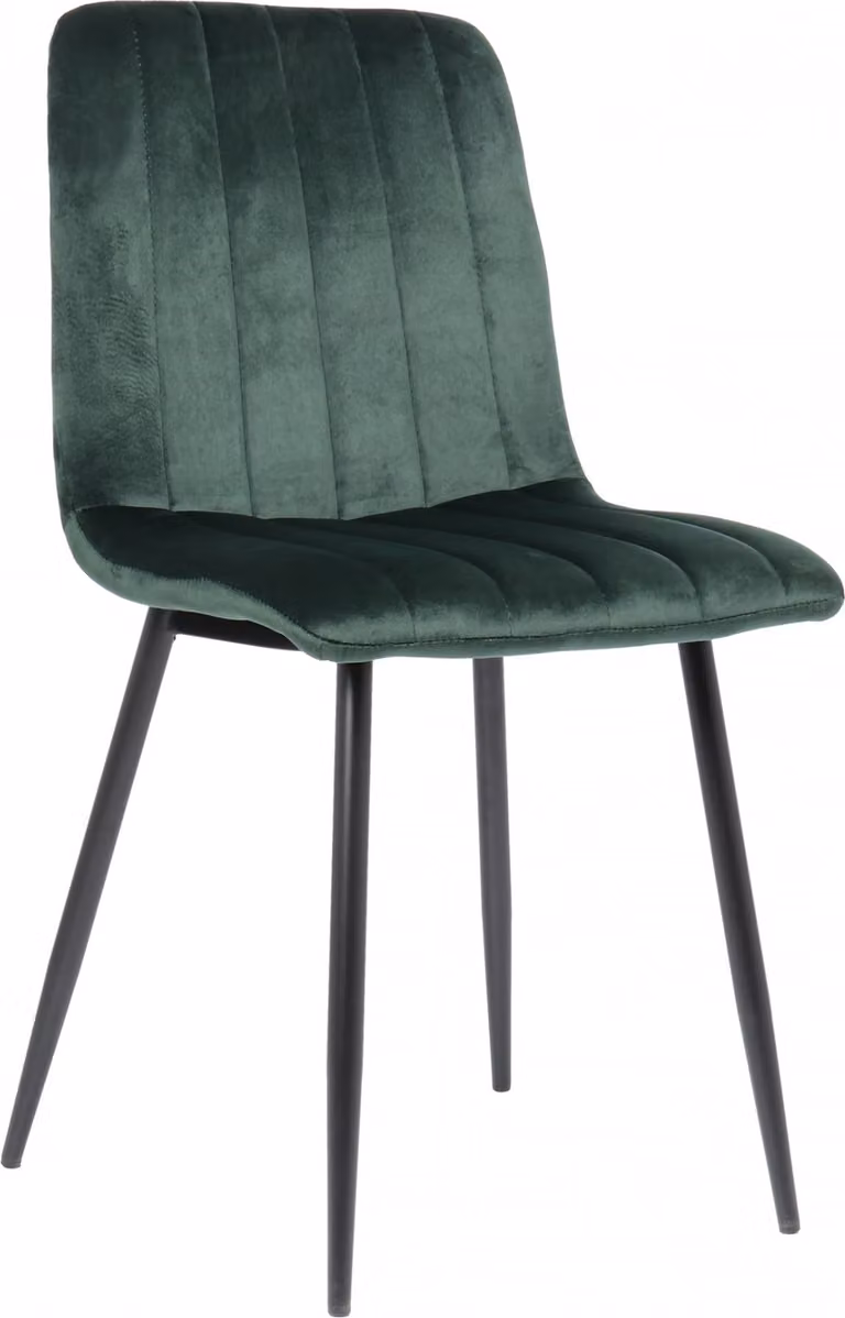 Sedia da pranzo imbottita Dijon, con cuciture decorative e protezioni per il pavimento, colore verde. Materiale: velluto