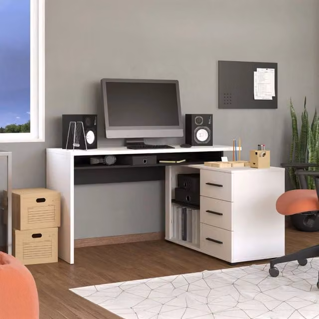 Scrivania Angolare Sapri DMORA Bianco Opaco L: 138 cm, P: 101,5 cm, H: 75 cm – 1