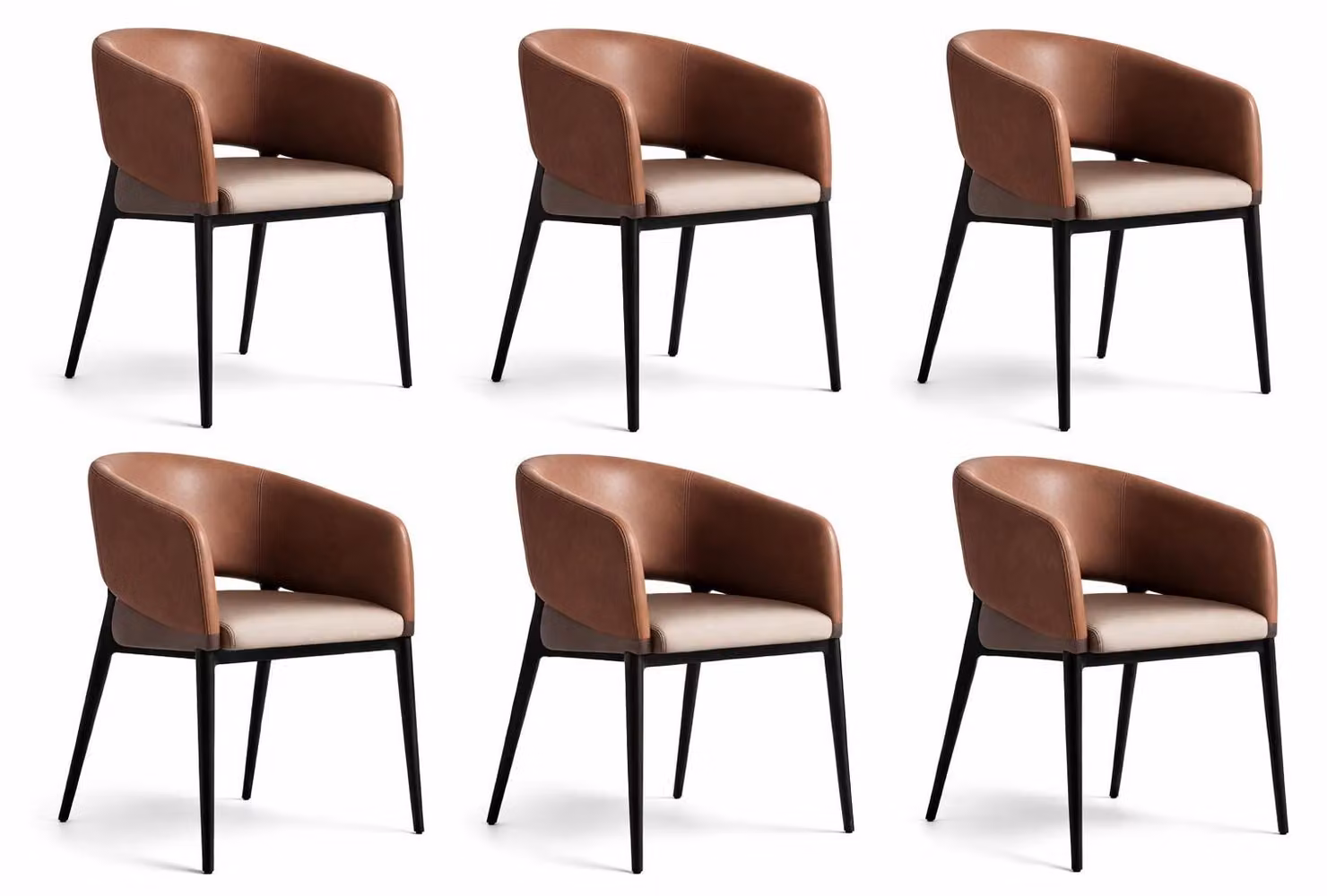 Set di 6 sedie moderne, con rivestimento in pelle e gambe eleganti in metallo