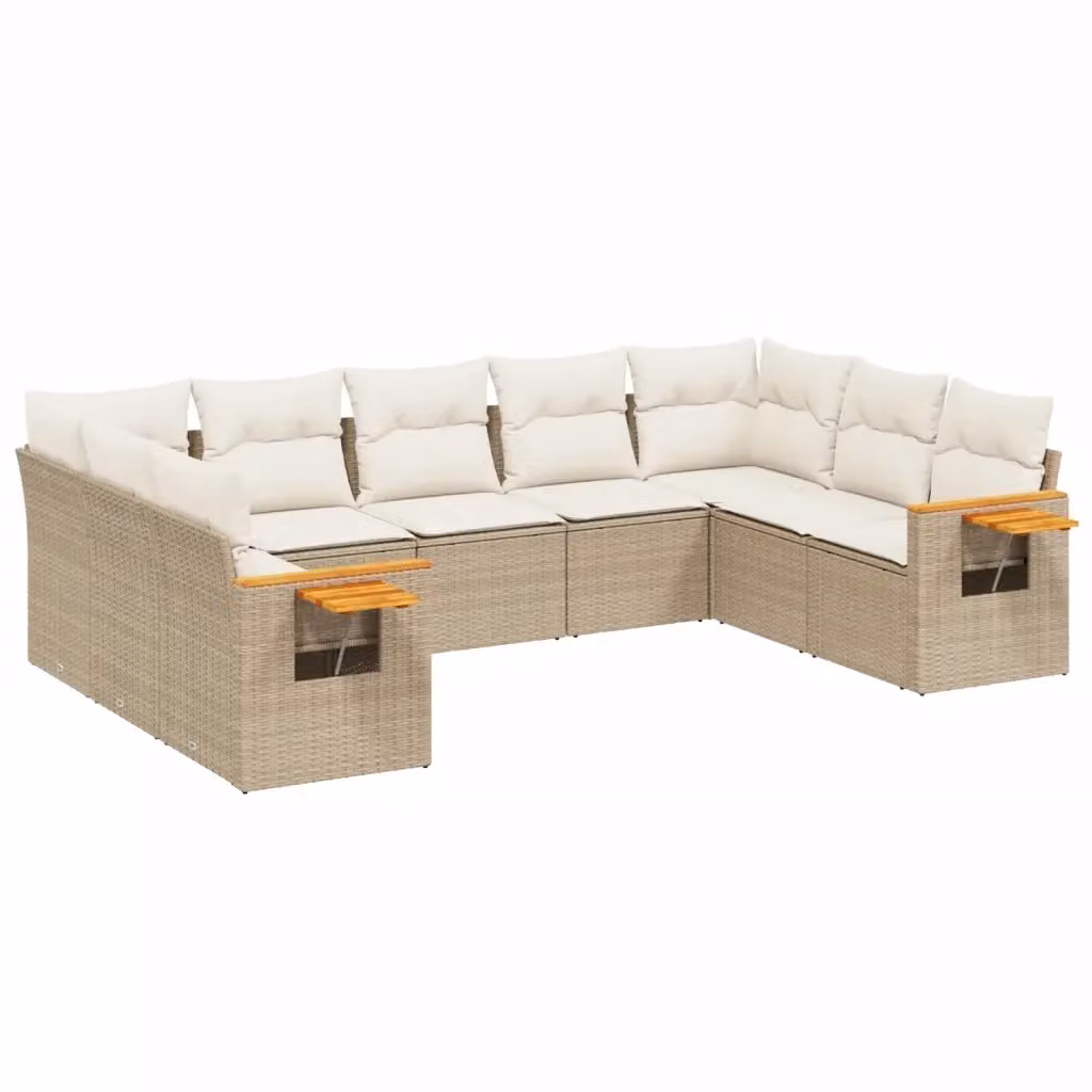Set Divano da Giardino Moderno VIDAXL in Polyrattan con Cuscini Beige, 9 Pezzi – 2