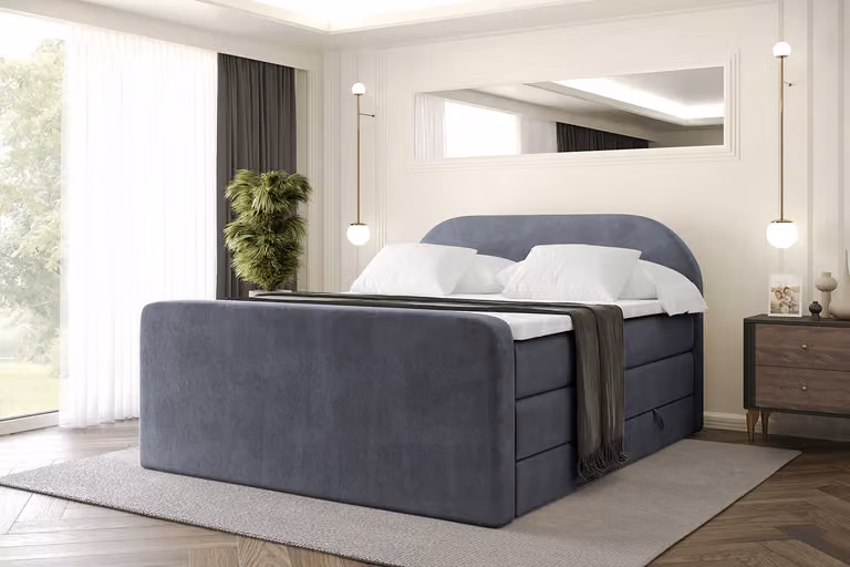 Letto boxspring ALTDECOR con materasso e rete a doghe, topper, letto imbottito con contenitore, letto con spazio contenitivo per materassi H3 e H4, letto matrimoniale, letto boxspring -NOX-Z KING-200x200 - Grigio scuro Casablanca