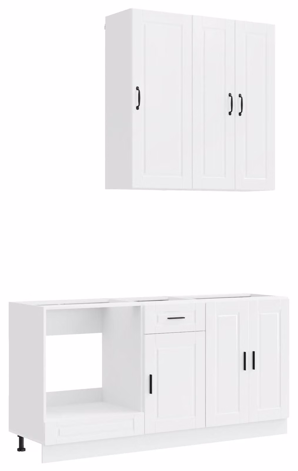 Set cucina PORTO, 5 pezzi, in legno impiallacciato bianco lucido