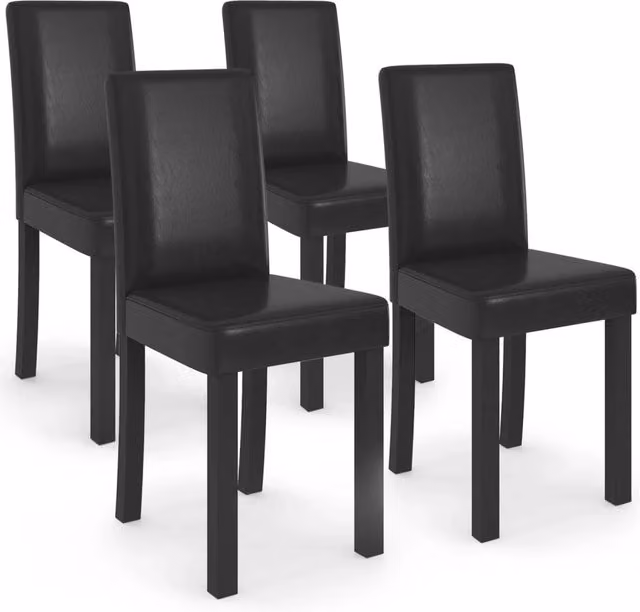 Set di 4 sedie da pranzo moderne IDMarket HANNAH in ecopelle nera con struttura in legno e plastica