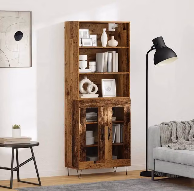 Credenza moderna vidaXL in legno e metallo marrone L: 69,5 cm, P: 34 cm, H: 180 cm