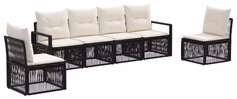 Set da giardino composto da 6 pezzi, colore nero, realizzato in rattan sintetico