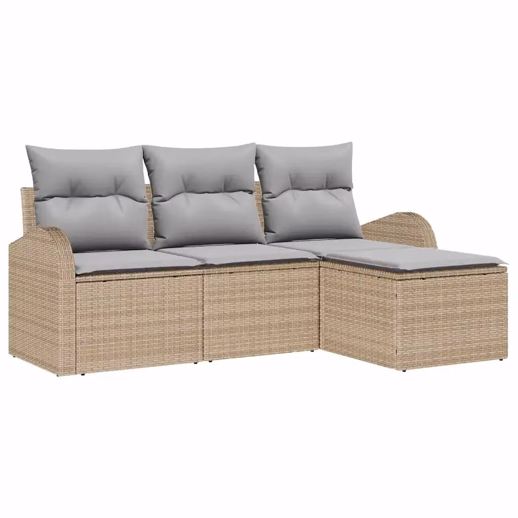 Set di divani da giardino vidaXL a forma di L composto da 4 pezzi in rattan con struttura in metallo e cuscini, beige e grigio – 2