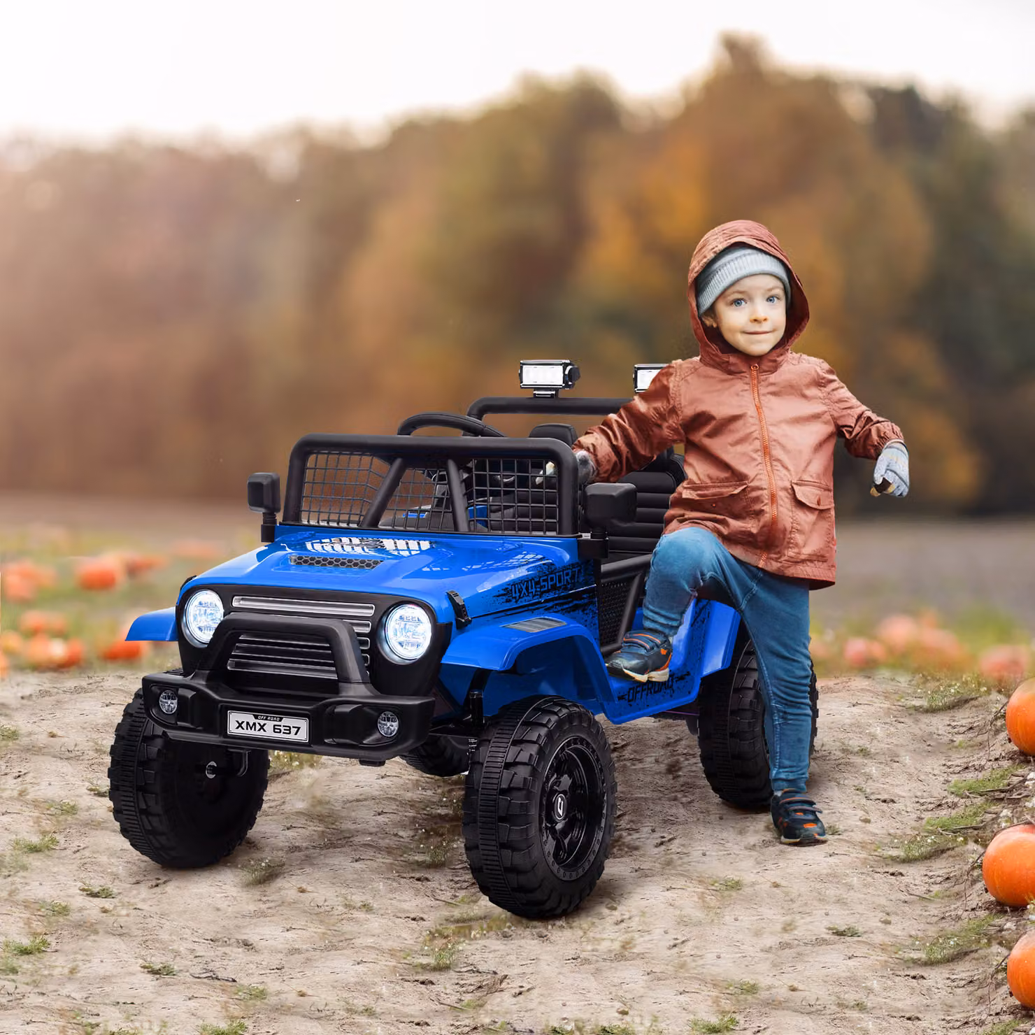 AIYAPLAY Macchina Elettrica Fuoristrada per Bambini 12V con Doppio Motore, Telecomando e Luci, Blu – 2
