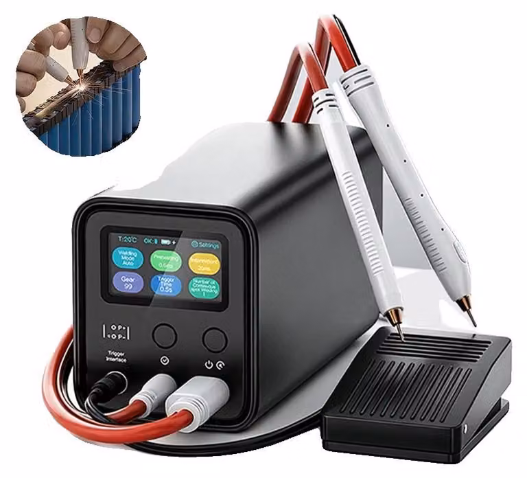 Saldatrice a punti per condensatori, potenza di uscita 10,5 kW, corrente pulsata 1750 A, adatta per lamiere di nichel da 0,4 mm, display LCD, 99 livelli di potenza regolabili