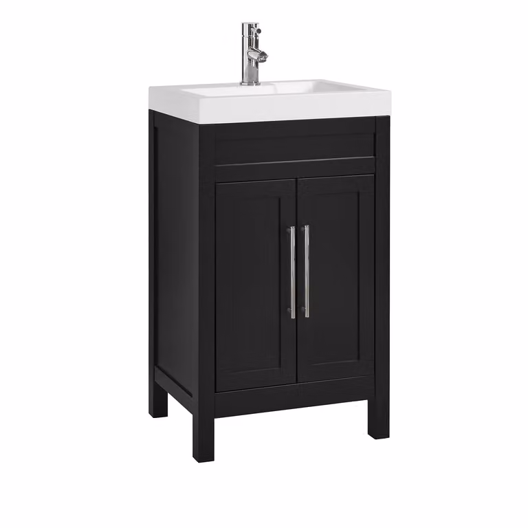 Mobile Bagno Grigio Nero da 500mm con Lavabo e Maniglie Moderne con Barra a T Cromate - Warwick