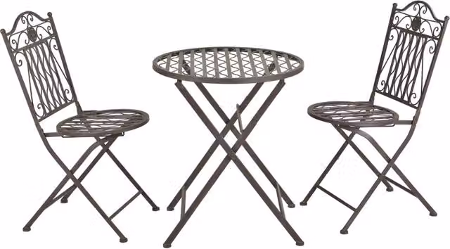 Set Bistrot Biella da Esterno en.casa con Tavolo Rotondo e 2 Sedie in Metallo Decorativo Verde
