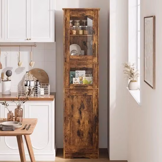 Cassettiere Bagno - Porta in Vetro - Scatole Regolabili - 170cm - Stante Libero