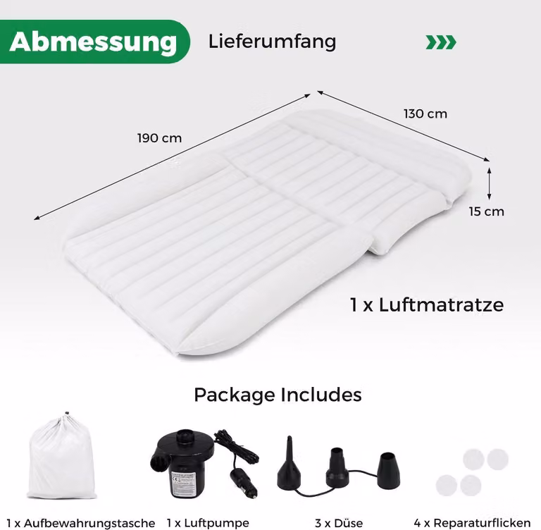 Materasso ad aria SUV 190x130 cm, letto gonfiabile con pompa