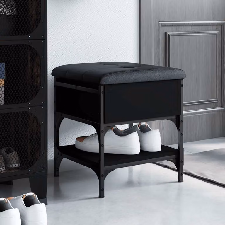 vidaXL Scarpiera con Panca Moderna Nera in Legno e Metallo L: 42 cm, P: 42 cm, H: 45 cm