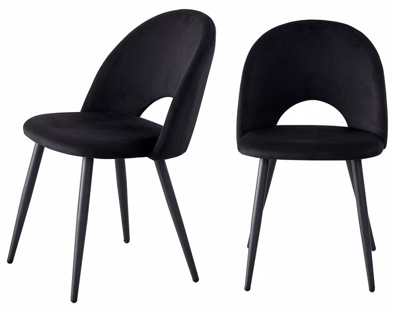 Sedie da pranzo in velluto - Sedie da pranzo moderne - Set da 2 - Imbottite - Gambe in metallo - Schienale traforato - Colore nero
