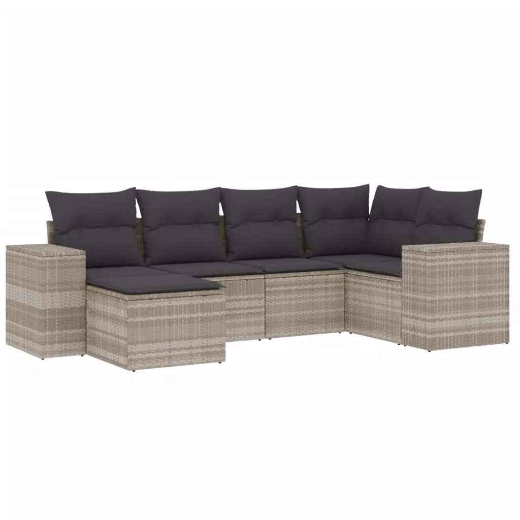 Set Divano da Giardino 6pz con Cuscini Grigio Chiaro Polyrattan