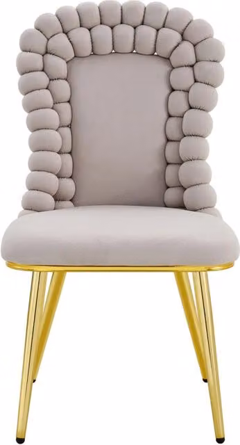 Set di 2 Sedie da Pranzo in Velluto Grigio Chiaro con Schienale a Catena e Gambe Dorate in Metallo