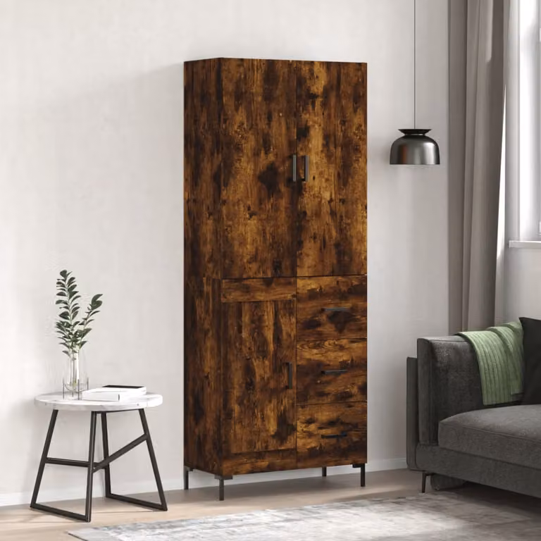 Credenza moderna vidaXL in rovere fumo con ante a battente, L: 69,5 cm, P: 34 cm, H: 180 cm