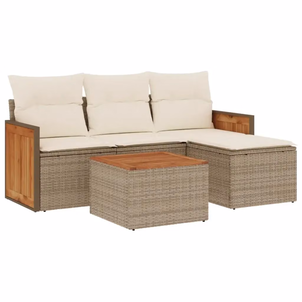 vidaXL Set Divano da Giardino 5 pz in Polyrattan con Cuscini Beige e Rivestimenti Rimovibili – 2