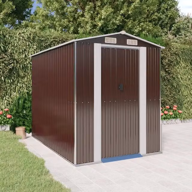 Capanno da Giardino Videx in Acciaio Zincato Marrone con Tetto a Capanna e Porte Scorrevoli L/P/H: 192 x 274 x 223 cm