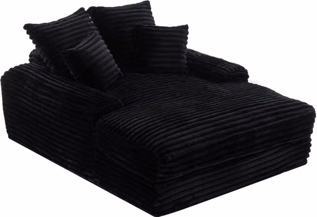 Chaise longue ergonomica Chicfurn in velluto a coste nero con 4 cuscini rimovibili e braccioli larghi L/P/H: 175 x 137 x 63 cm – 1