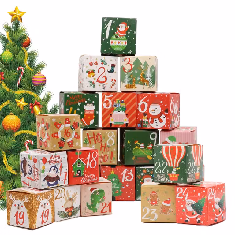 Calendario dell'Avvento fai-da-te con 24 piccoli contenitori riutilizzabili