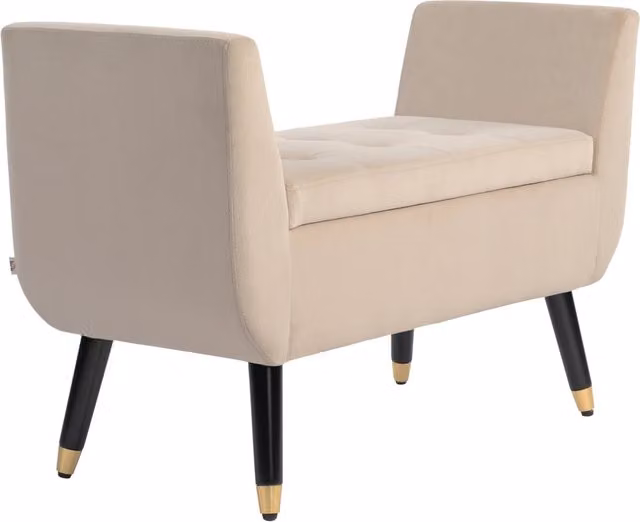 Panca contenitore imbottita con braccioli MODFU in poliestere effetto velluto beige L: 107 cm, P: 42 cm, H: 65 cm – 1