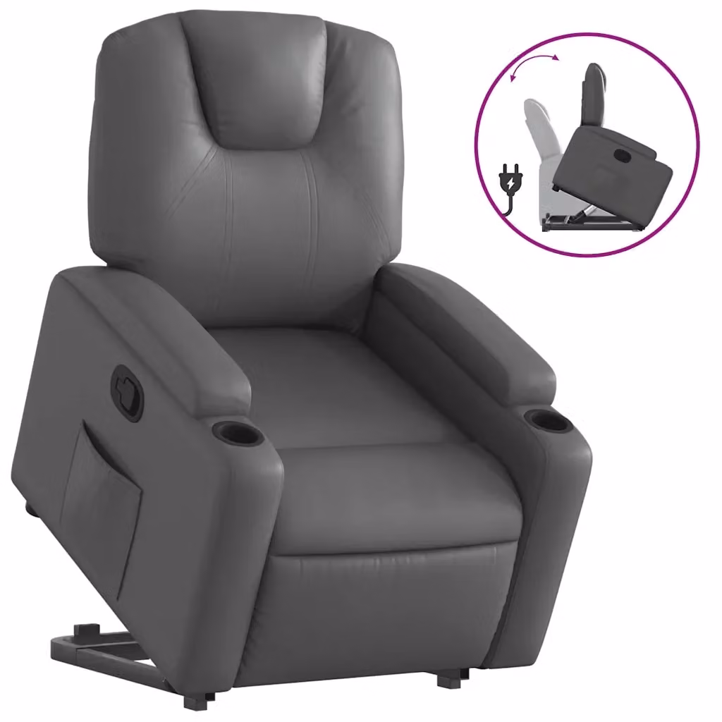 Poltrona Alzapersona Reclinabile vidaXL in Similpelle Grigia con Assistenza Elettrica per Anziani – 2