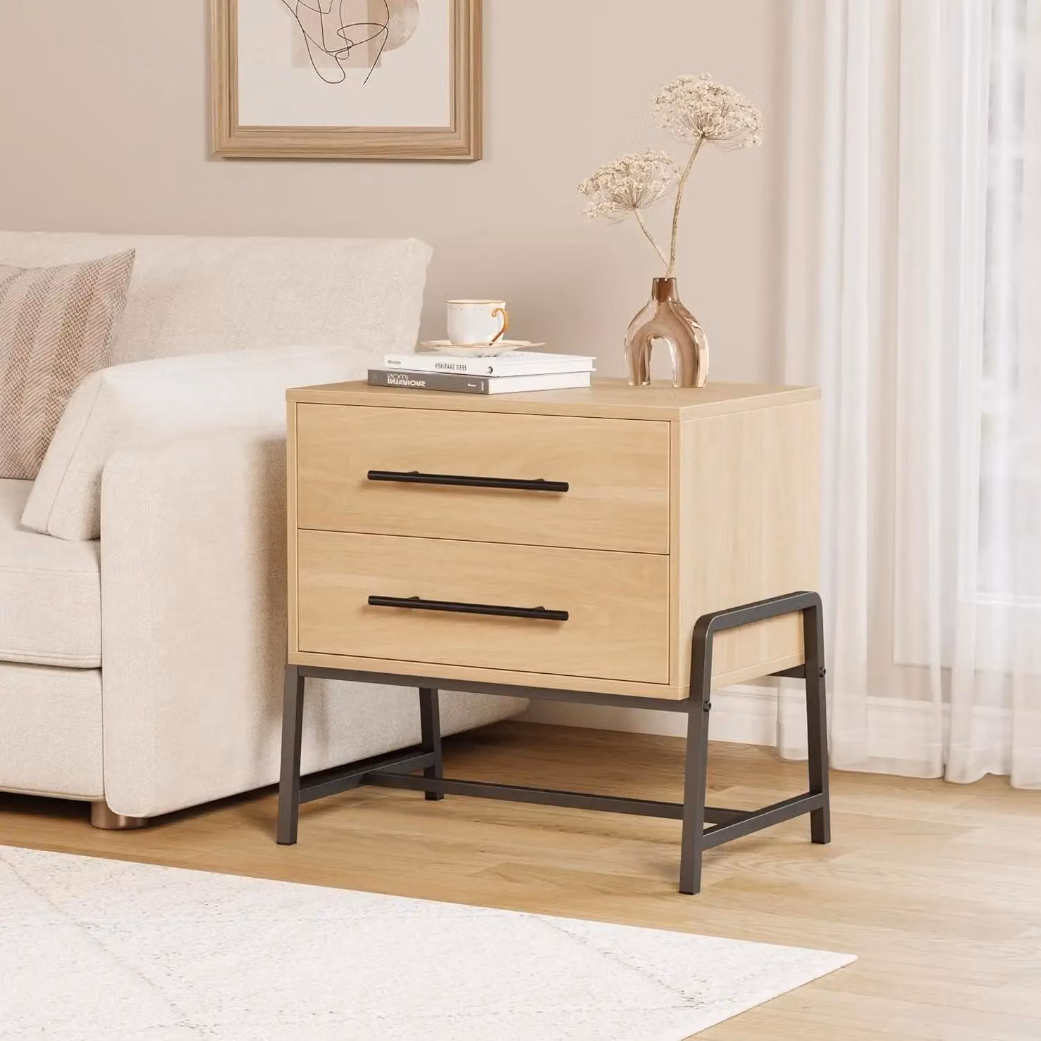 Comodino - Tavolino con cassetti - Soluzione d'arredo per la camera da letto - Stile marocchino moderno - American Country - Bianco