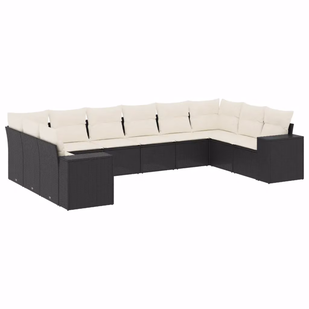 Set di divani da giardino vidaXL in rattan e metallo con cuscini inclusi, nero e bianco – 2