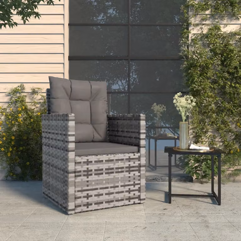 Poltrona da giardino con cuscini vidaXL in polyrattan e metallo color grigio antracite