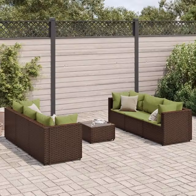 Set Divani da Giardino 7 pz con Cuscini in Polyrattan Marrone 3308030