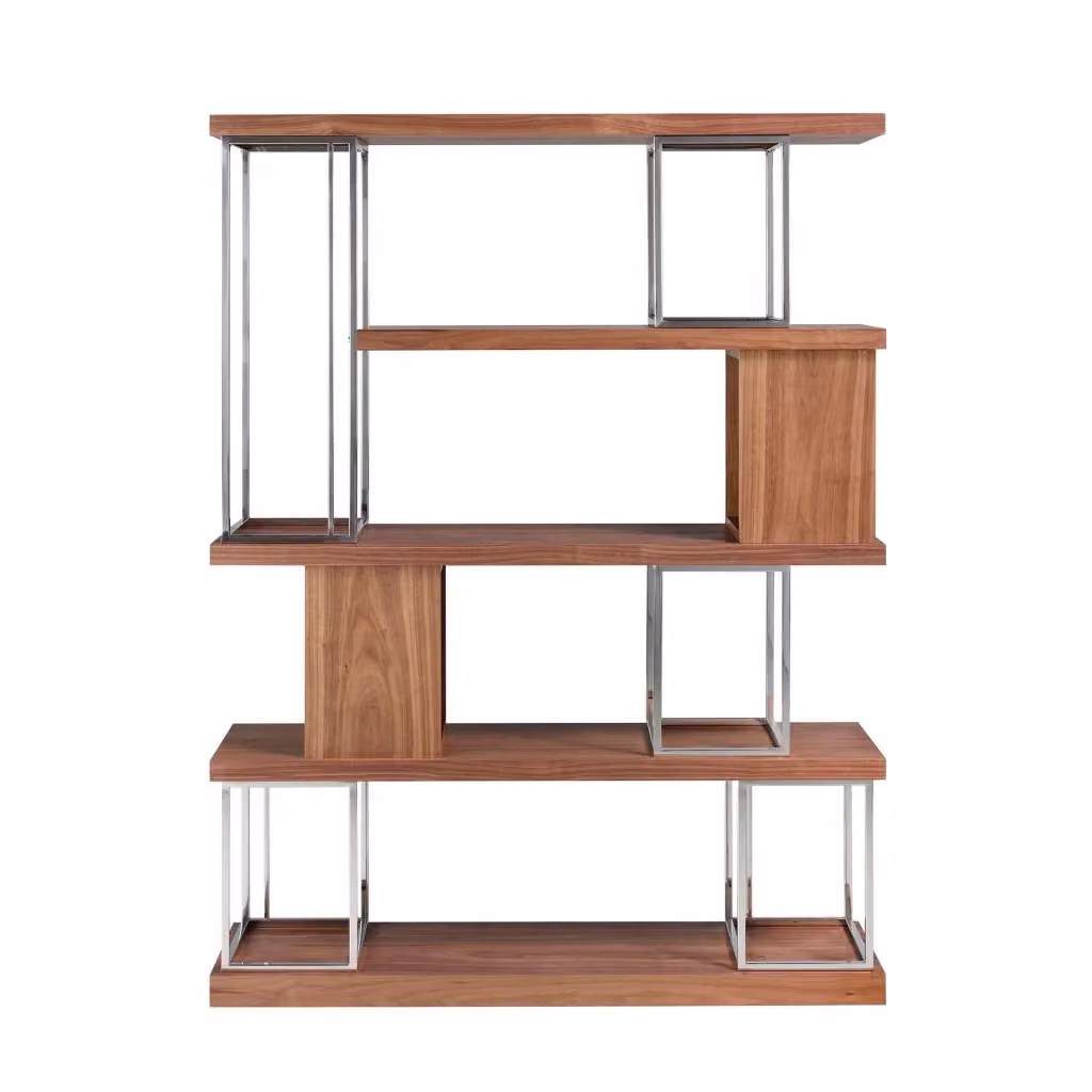 Scaffalatura minimalista Angel Cerdá in legno noce e metallo argento per soggiorno o ufficio L/P/H: 170 x 35 x 35 cm – 2