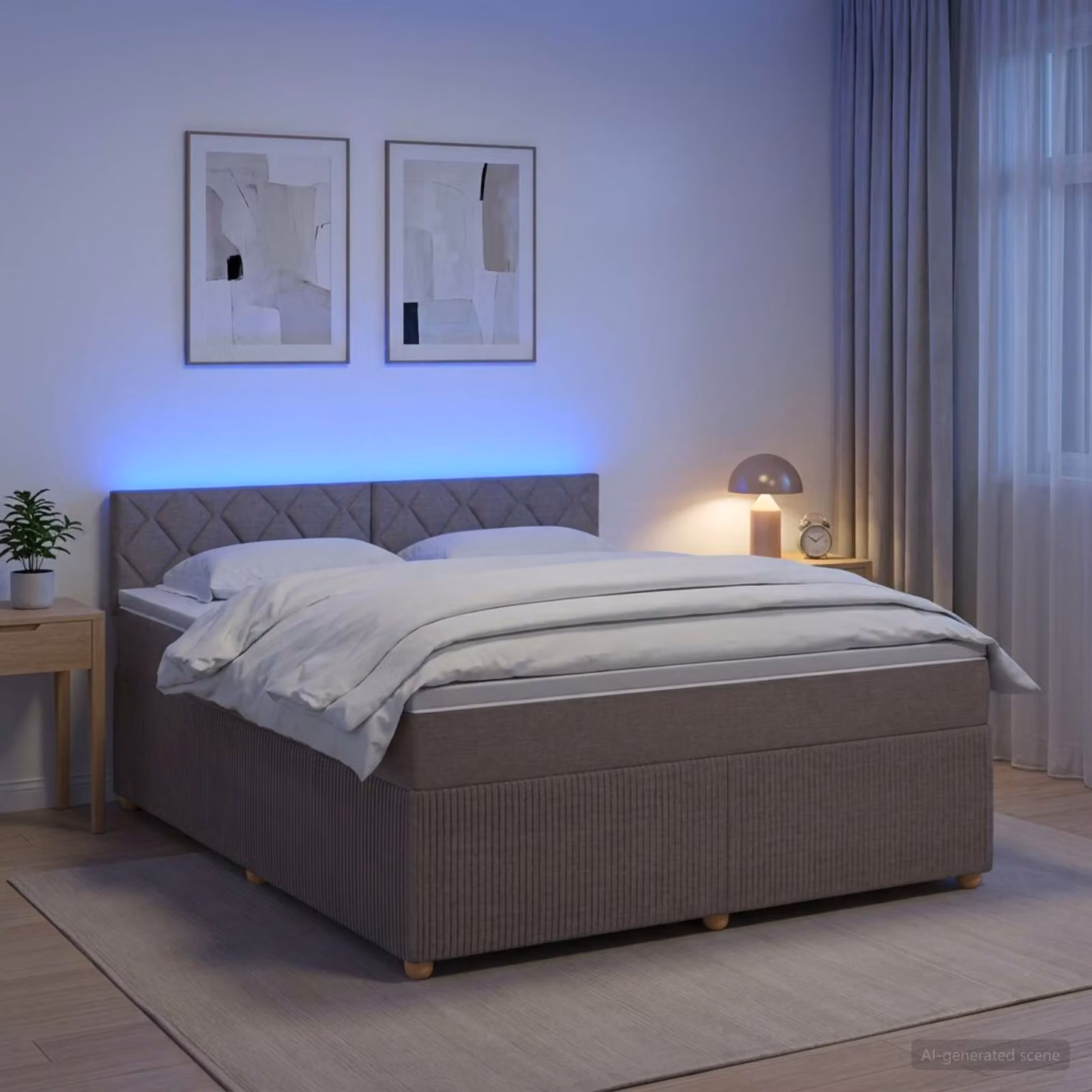 Letto box spring con materasso ibrido vidaXL in tessuto beige o grigio L/P: 180 x 200 cm
