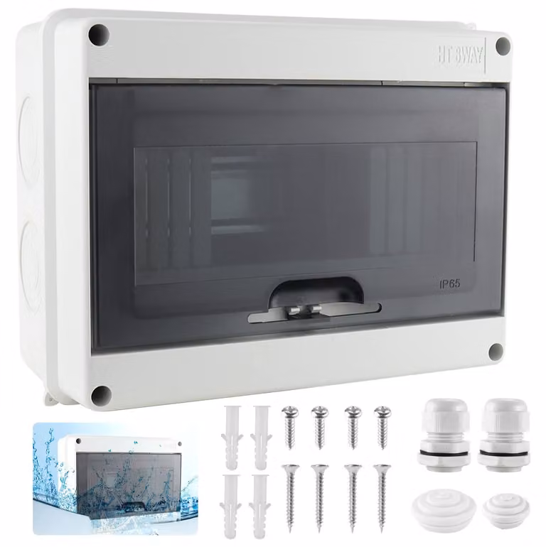 Armadio di distribuzione a parete, grado di protezione IP65, impermeabile, con una fila di 8 moduli e porta, dimensioni 200 x 155 x 95 mm