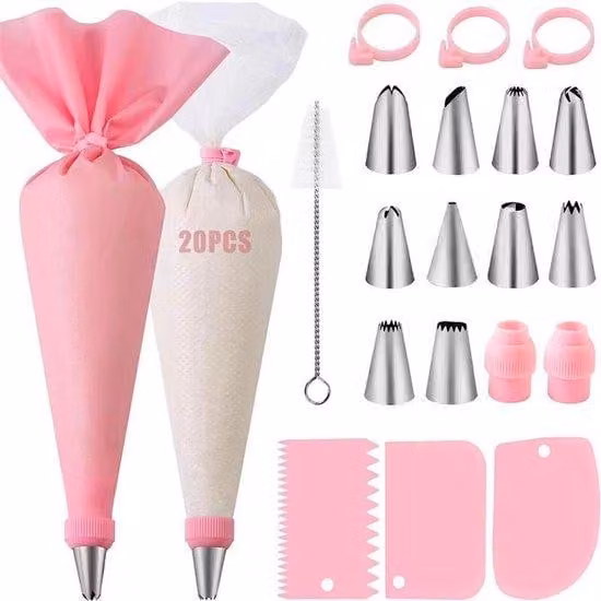 Set di beccucci fai da te rosa con convertitore in PP, raschietto e sac à poche in TPU