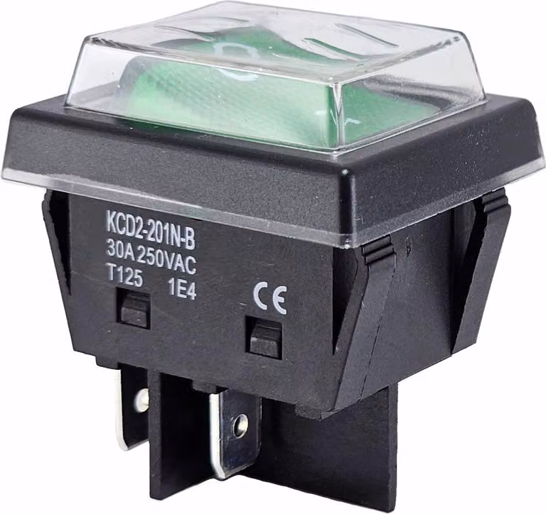 Interruttore a bilanciere verde 30A 250V~ con copertura impermeabile, 4 pin illuminato