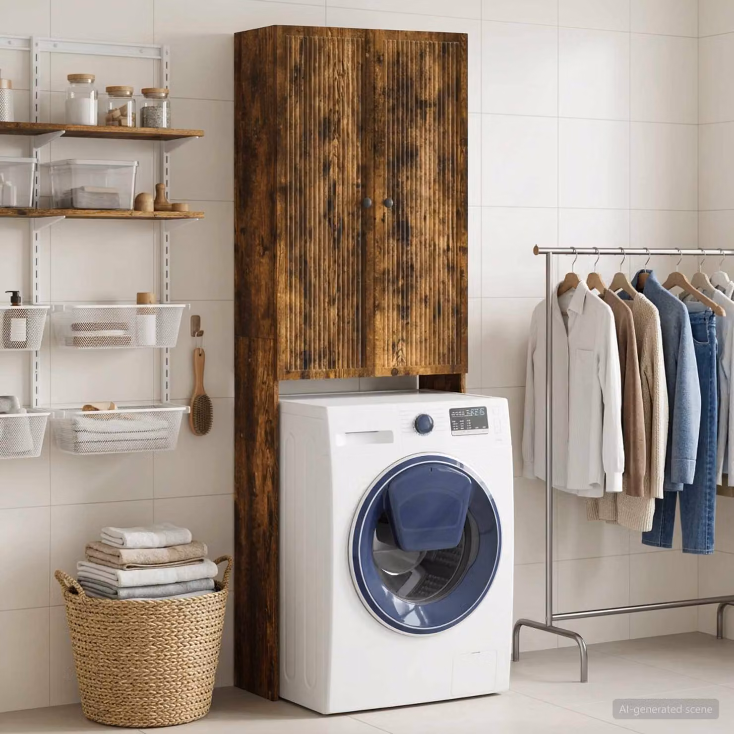 Mobile bagno vidaXL EDE Rovere Fumo con ante a battente, L: 66 cm, P: 25,5 cm, H: 190 cm