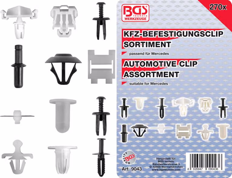 BGS Assortimento di clip di fissaggio per veicoli per Mercedes-Benz 270 pezzi - 9043