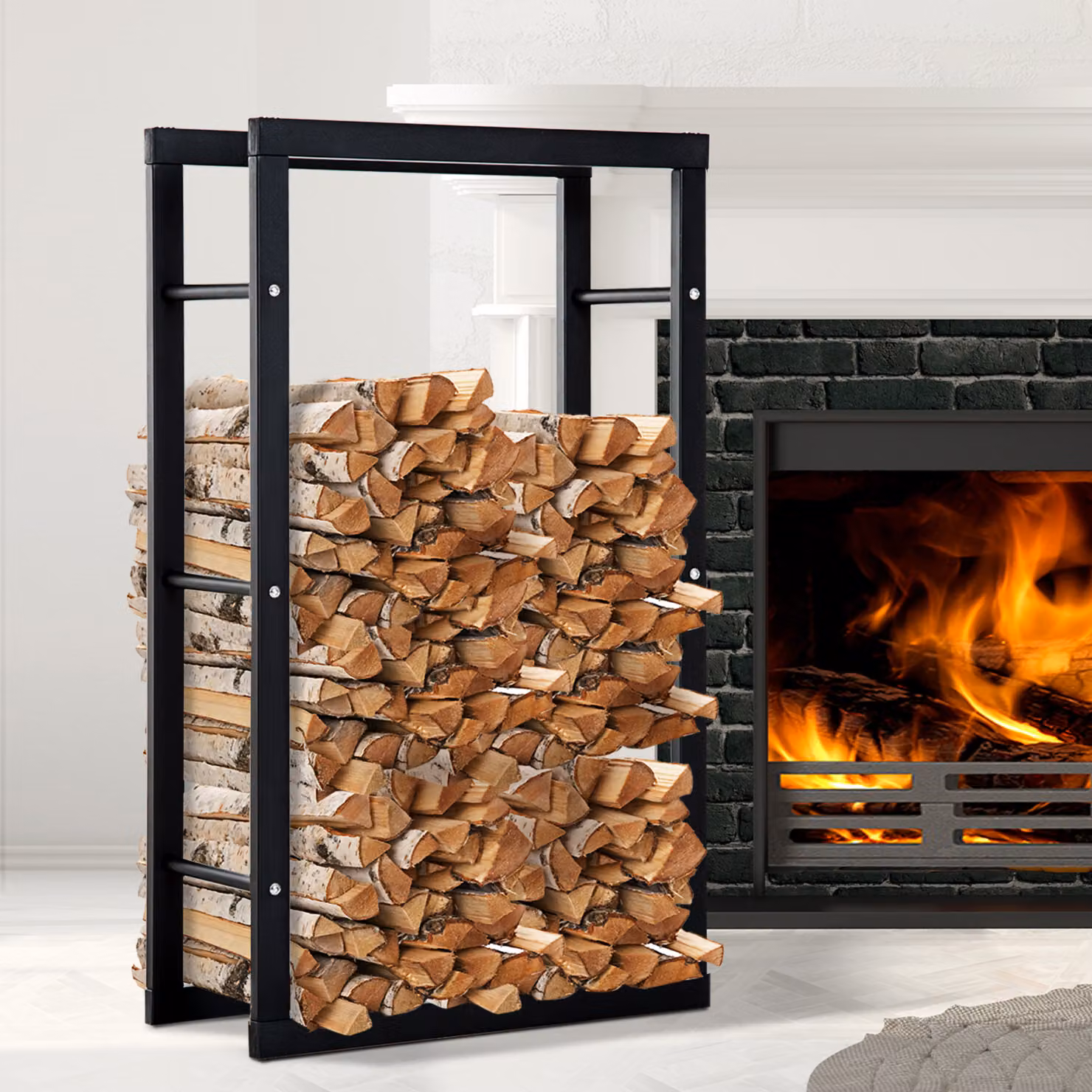 Portabriccia HOMCOM in metallo nero per interni ed esterni, L 60 cm x P 25 cm x H 100 cm – 2