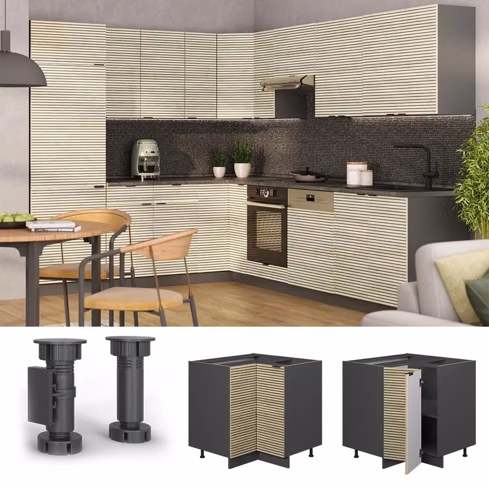 Mobile ad angolo per cucina Vicco Fame-Line in quercia e antracite, L: 80.5 cm – 2