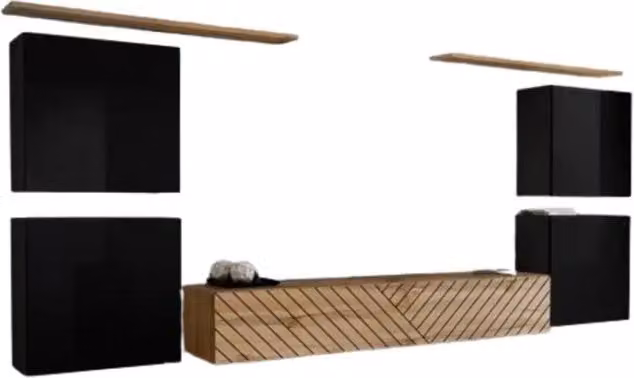 Set di mobili da soggiorno design SWITCH IV Meublorama, finiture nero lucido e rovere fresato, colori nero e rovere – 1